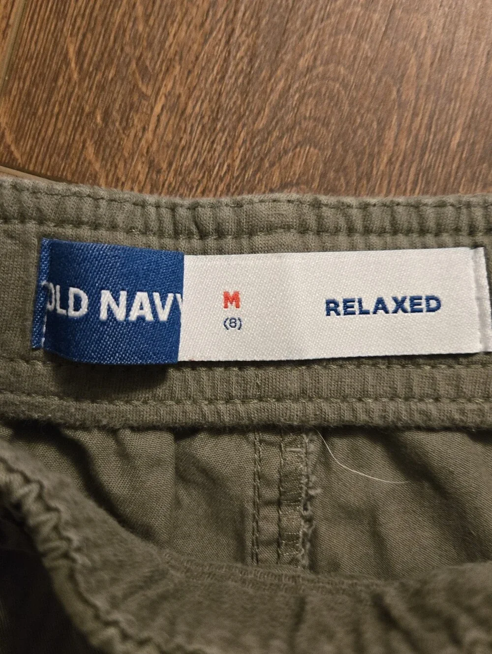 Old Navy Olive Green Kids Cargo Shorts with Cream Drawstring - Size 8